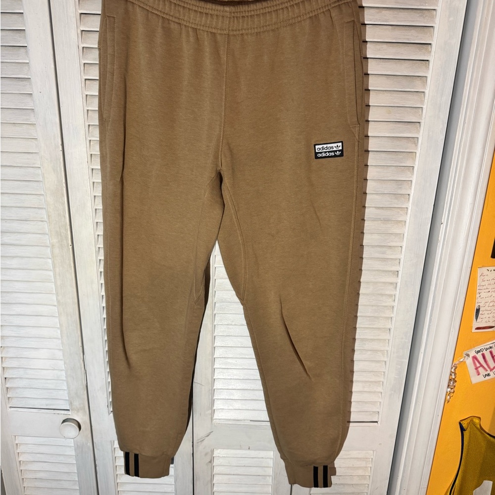 adidas Tan/Brown Track Joggers with Cuff Stripes
